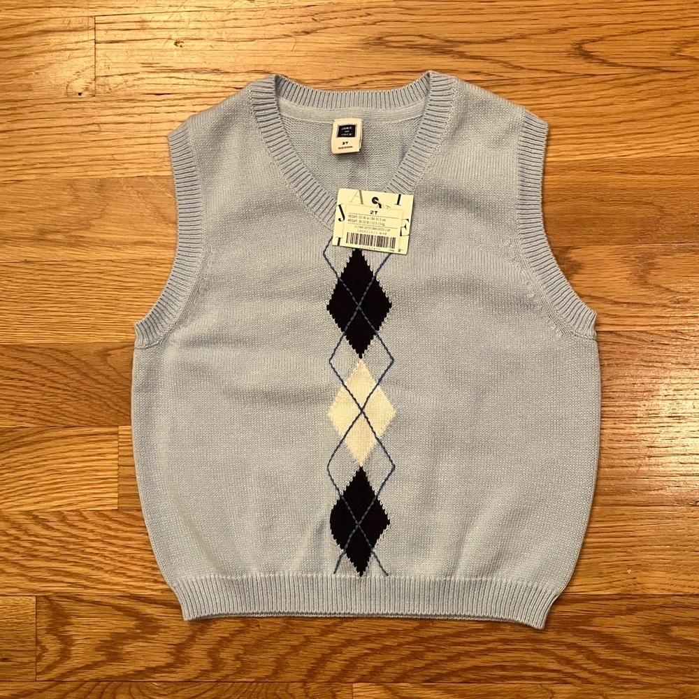 NWT Janie and Jack 2T Light Blue Argyle Sweater Vest